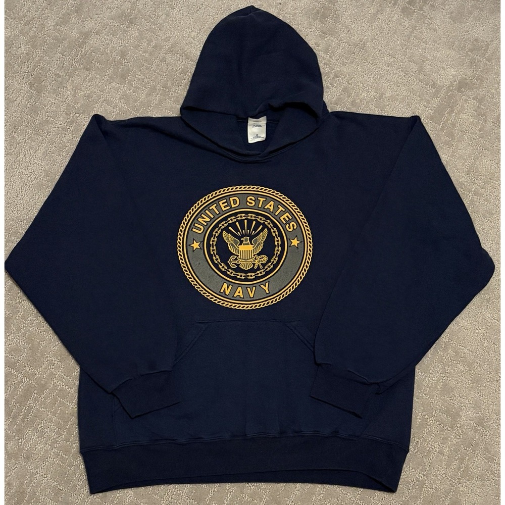 Vintage US Navy Hoodie Mens Medium USA 90s Double Sided Soffe Tag EUC VTG